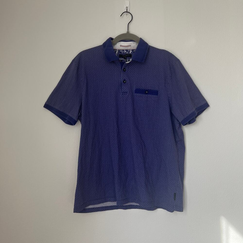 Ted Baker London Navy Blue Micro-Dot Short-Sleeve Polo Shirt 5 British Tailoring